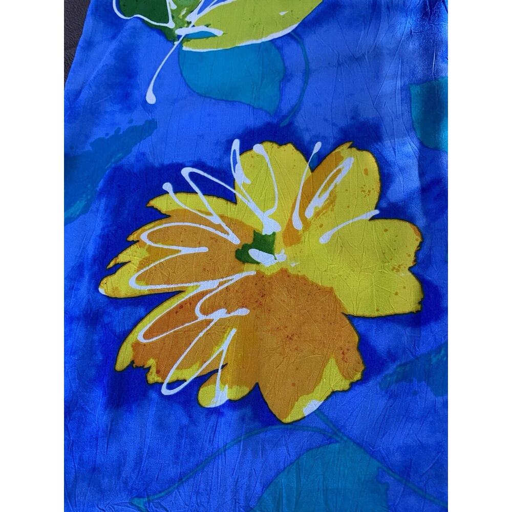 Jams World Sz L Hula Moon Trademark Hawaii Shift Cobalt Blue Yellow Floral Dress - Picture 6 of 9